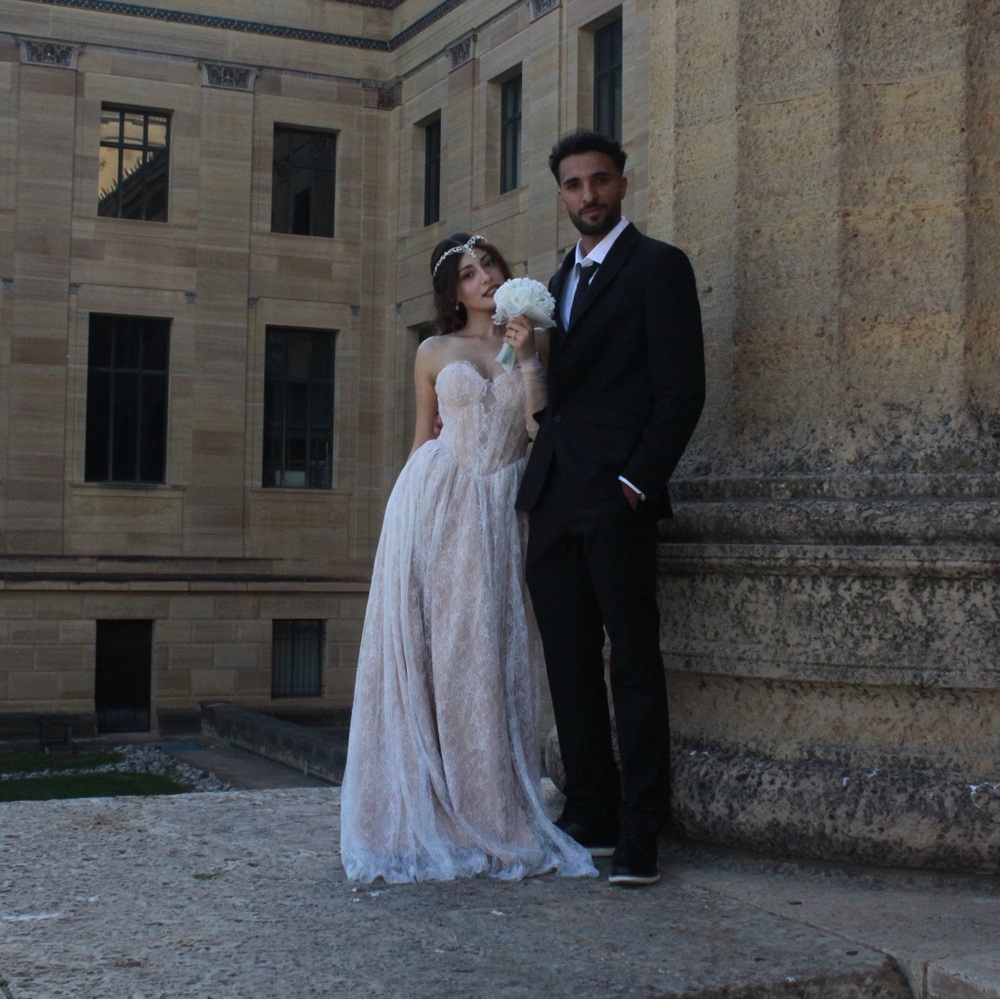 Azazie Lace Strapless Wedding Gown in Ivory